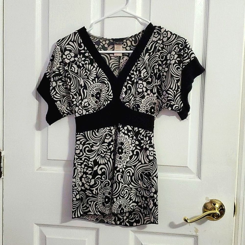 Streetwear Society Retro 90s Boho Black & White Kimono Style Jersey Top M